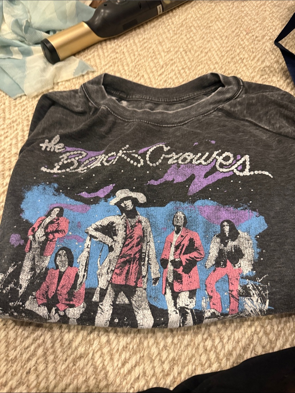 Recycled Karma Black Sweatshirt with Pink, Blue & Purple Band Print
